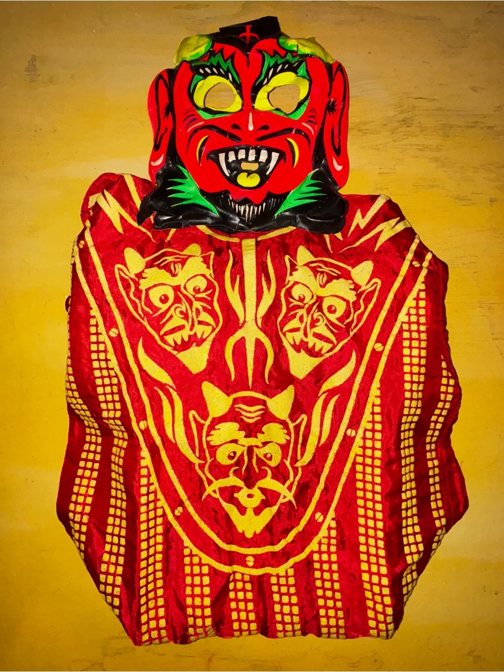 1960s Red Devil Kids Vintage Halloween Costume Set with Mask by Collegeville
